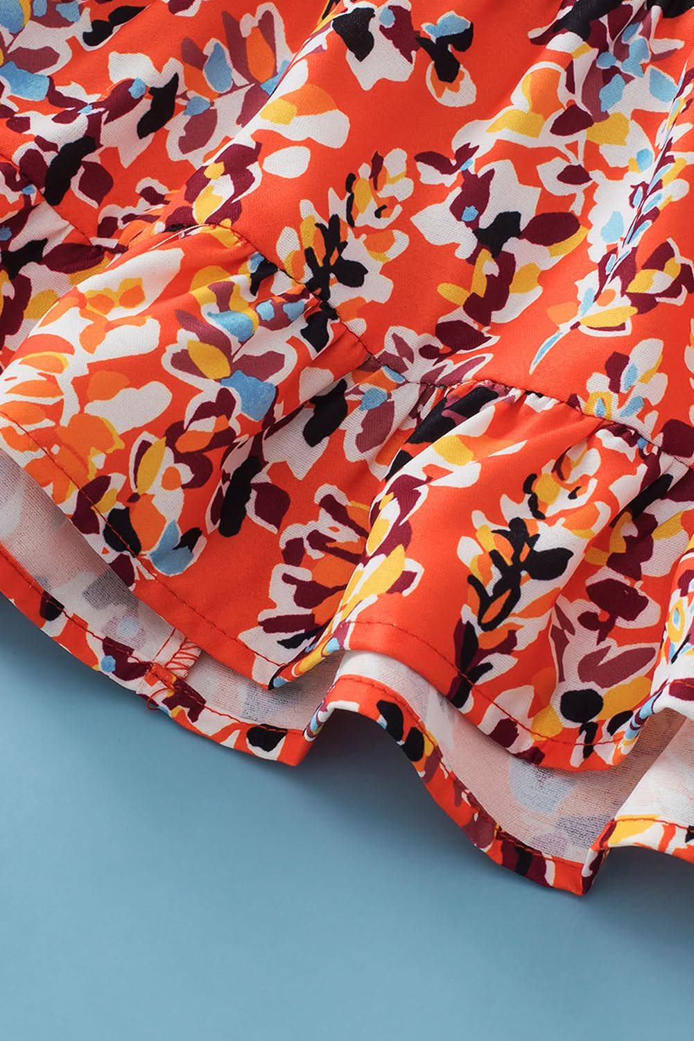 Chic orange floral ruffle sleeve top - Love Salve